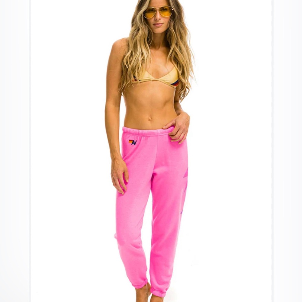 Aviator Nation Hot Pink Sweats w/ Lime Green Bolt